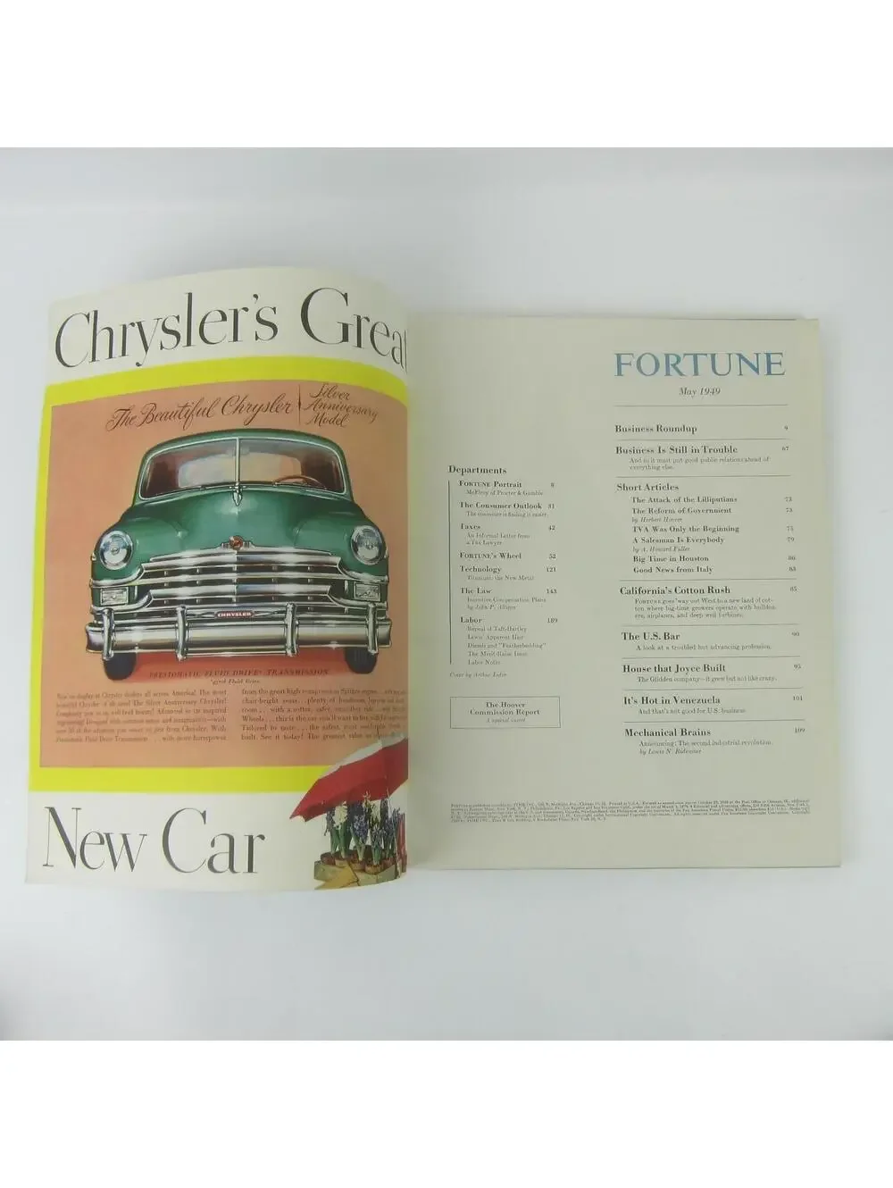 Vintage FORTUNE Magazine May 1949 Arthur Lidov Cover Chrysler Lincoln Ford Ads